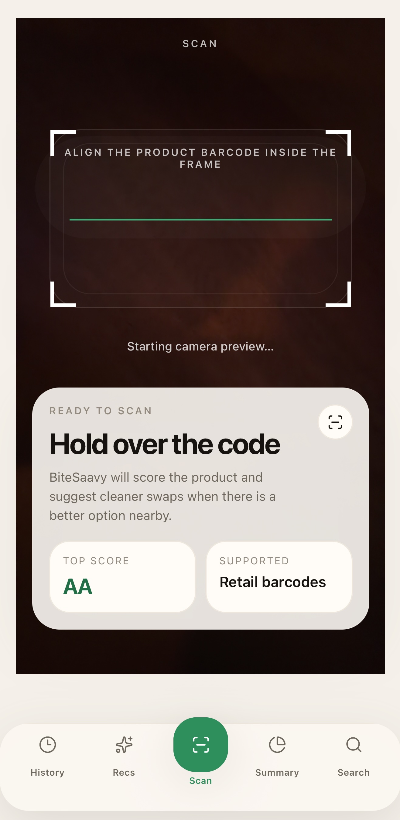 Scan products with BiteSaavy