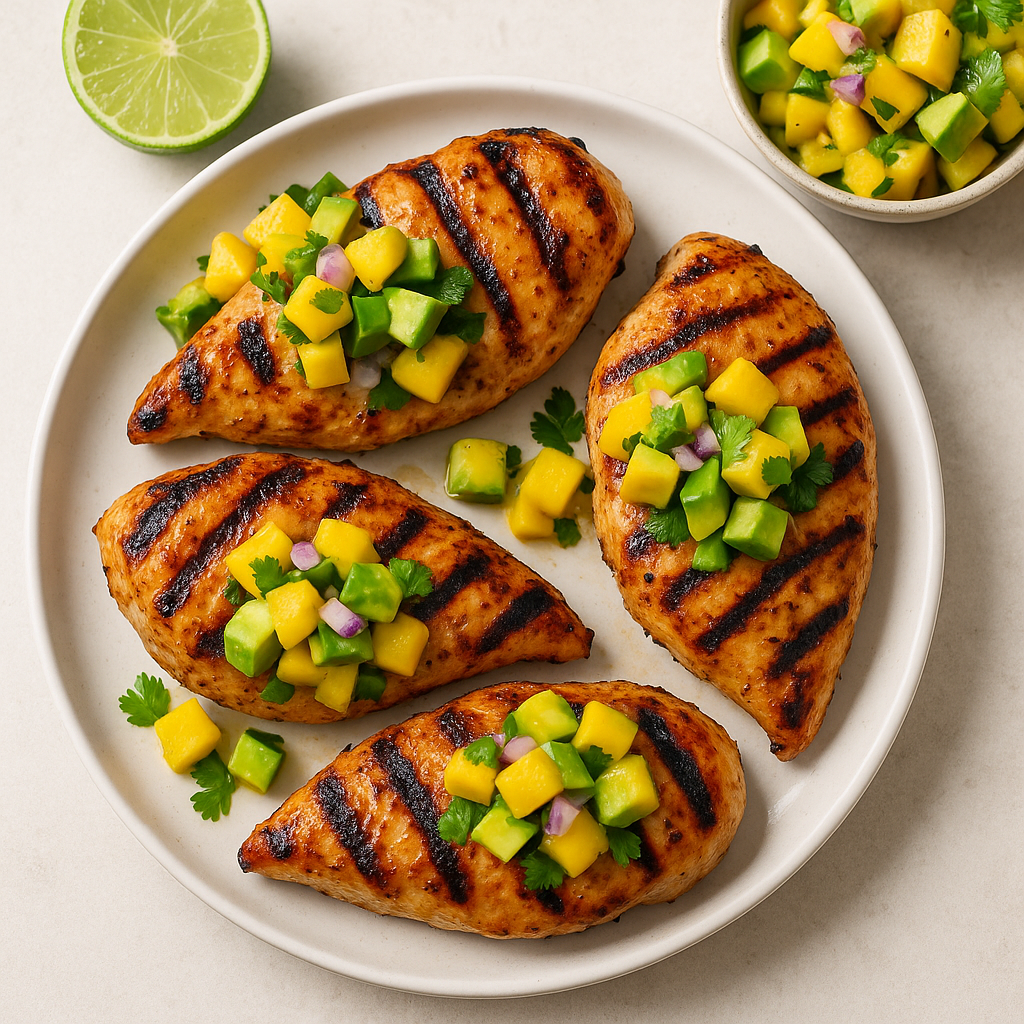 Citrus Ginger Grilled Chicken with Mango Avocado Salsa