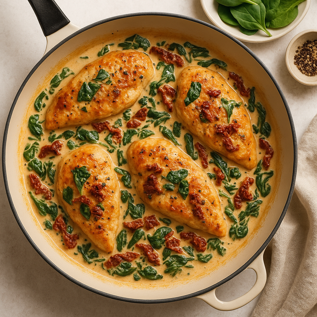 Creamy Spinach and Sun-Dried Tomato Chicken Skillet