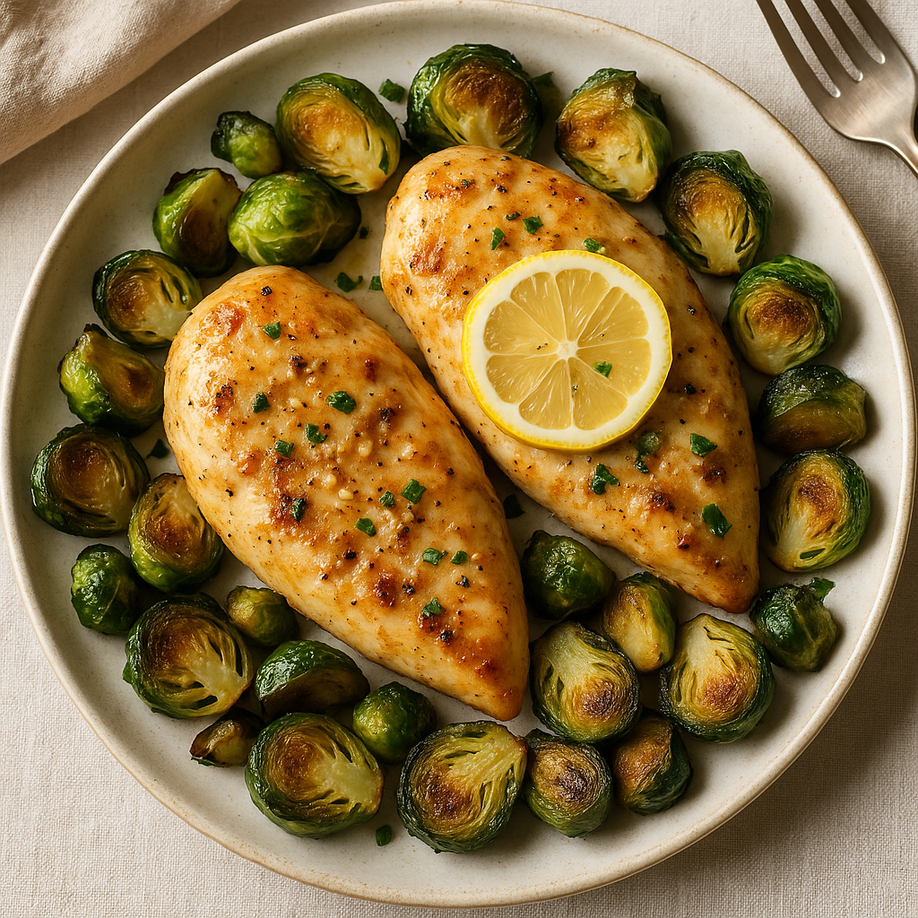 Garlic Lemon Chicken with Roasted Brussels Sprouts