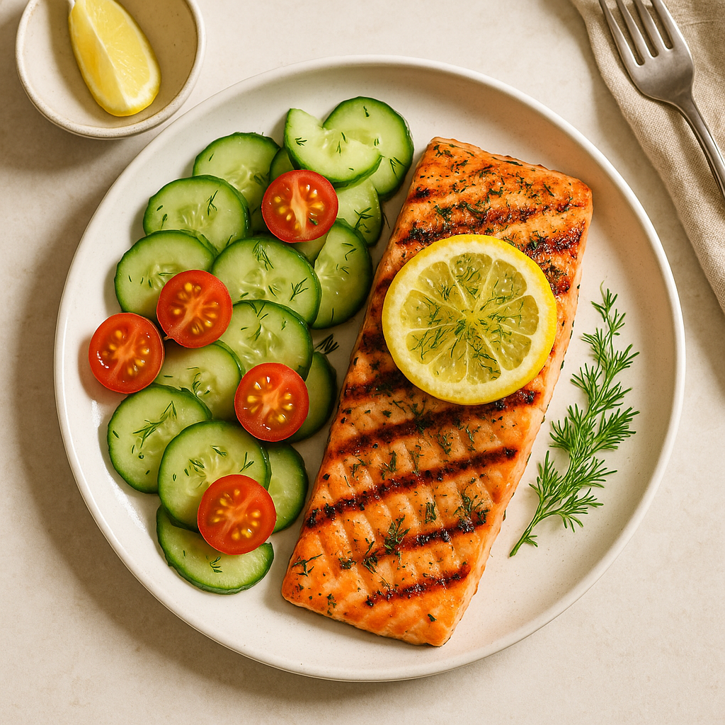 Grilled Lemon Dill Salmon with Cucumber Salad