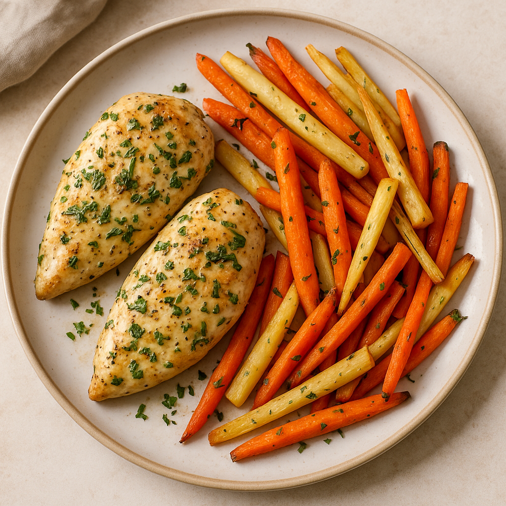 Herb-Infused Low FODMAP Chicken with Roasted Carrot and Parsnip Medley