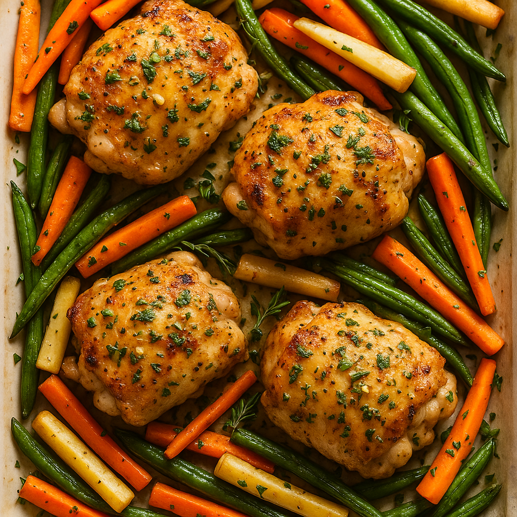 Herbed Garlic Butter Chicken Thighs with Roasted Veggies
