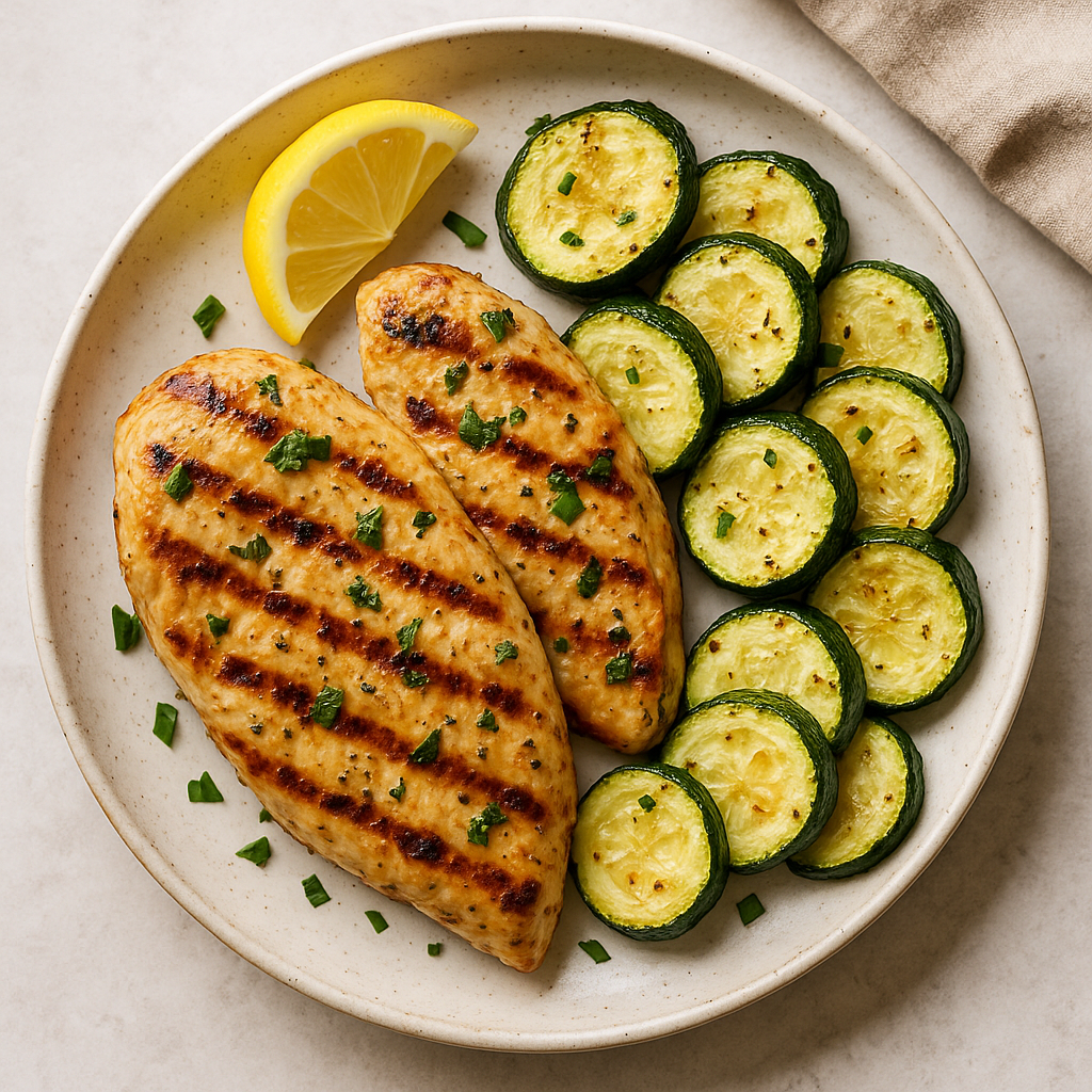 Lemon Basil Grilled Turkey with Roasted Zucchini
