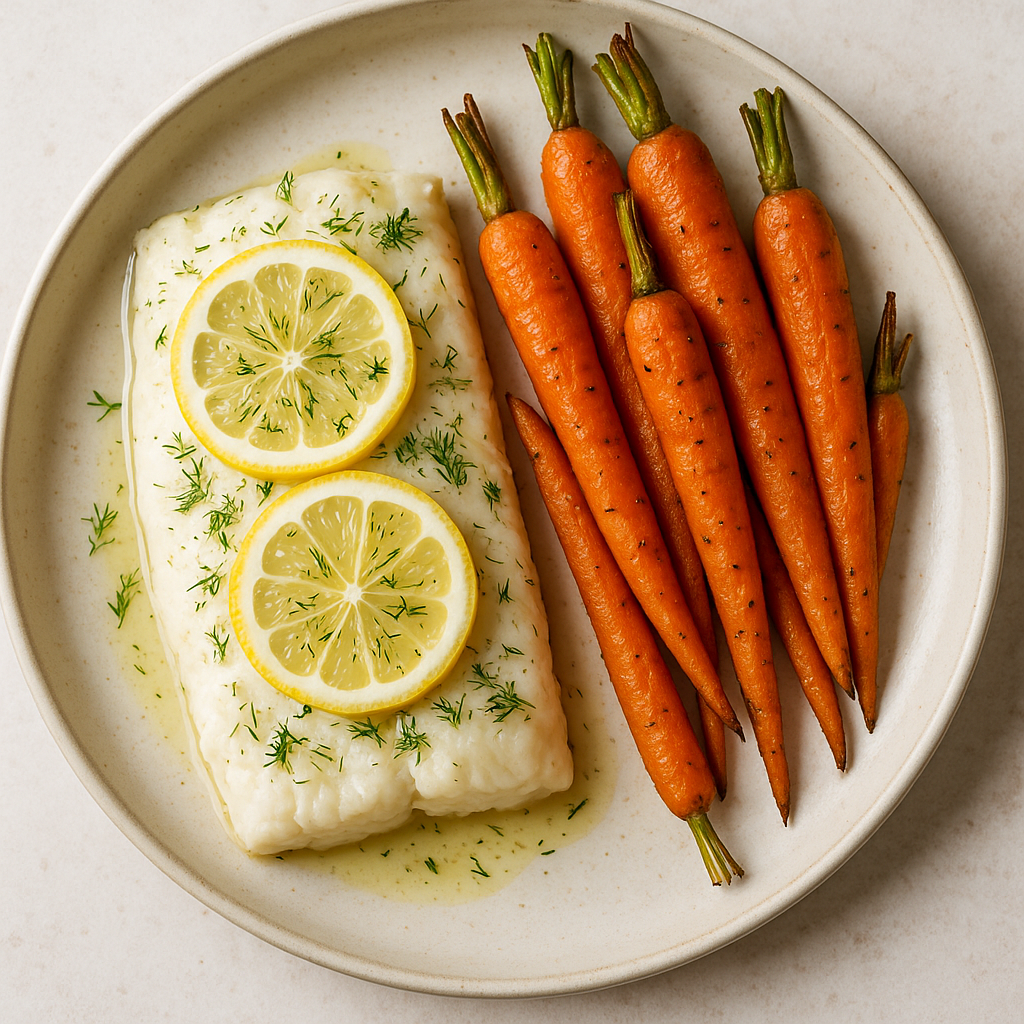 Lemon Dill Baked Cod with Roasted Carrots