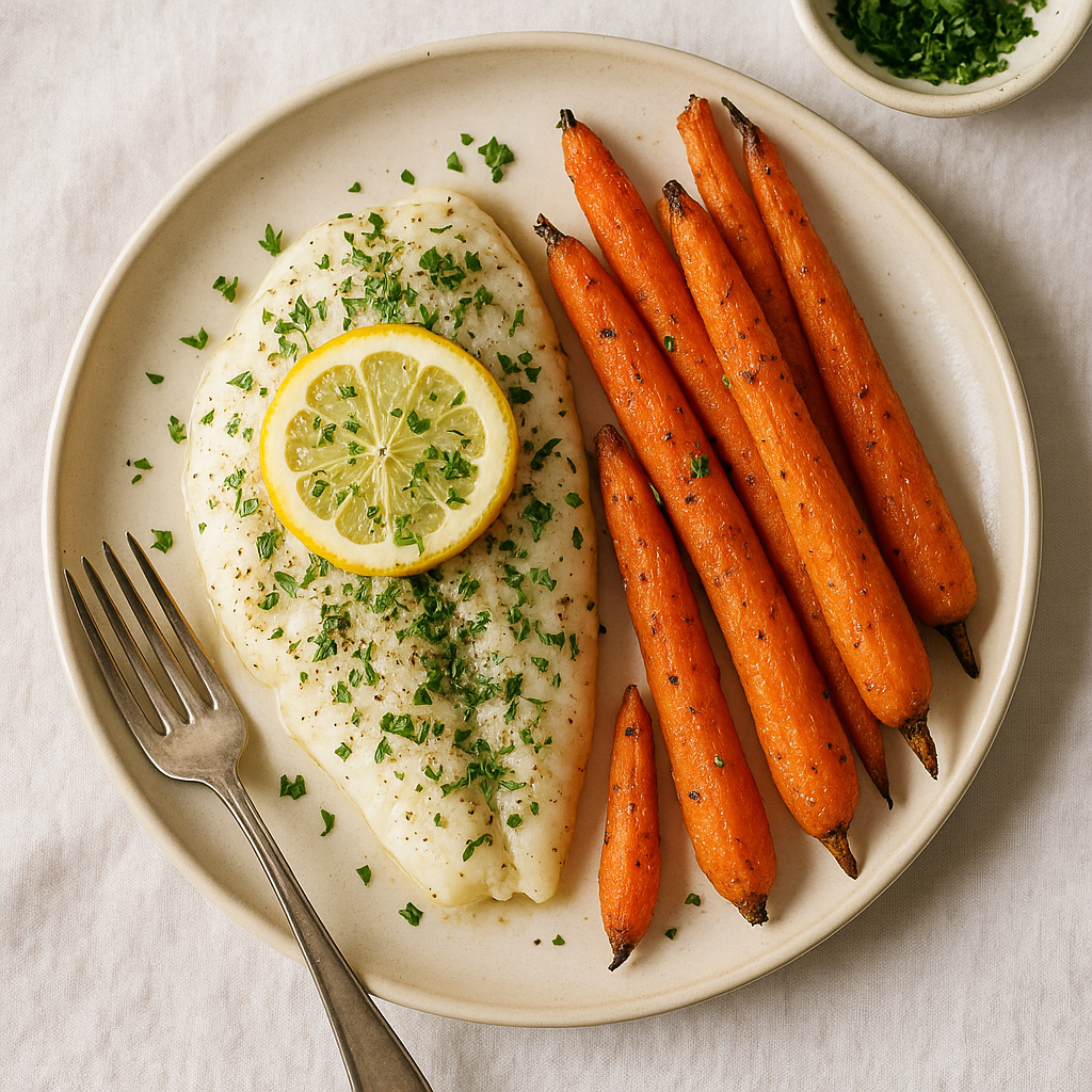 Lemon Herb Baked Haddock with Roasted Carrots