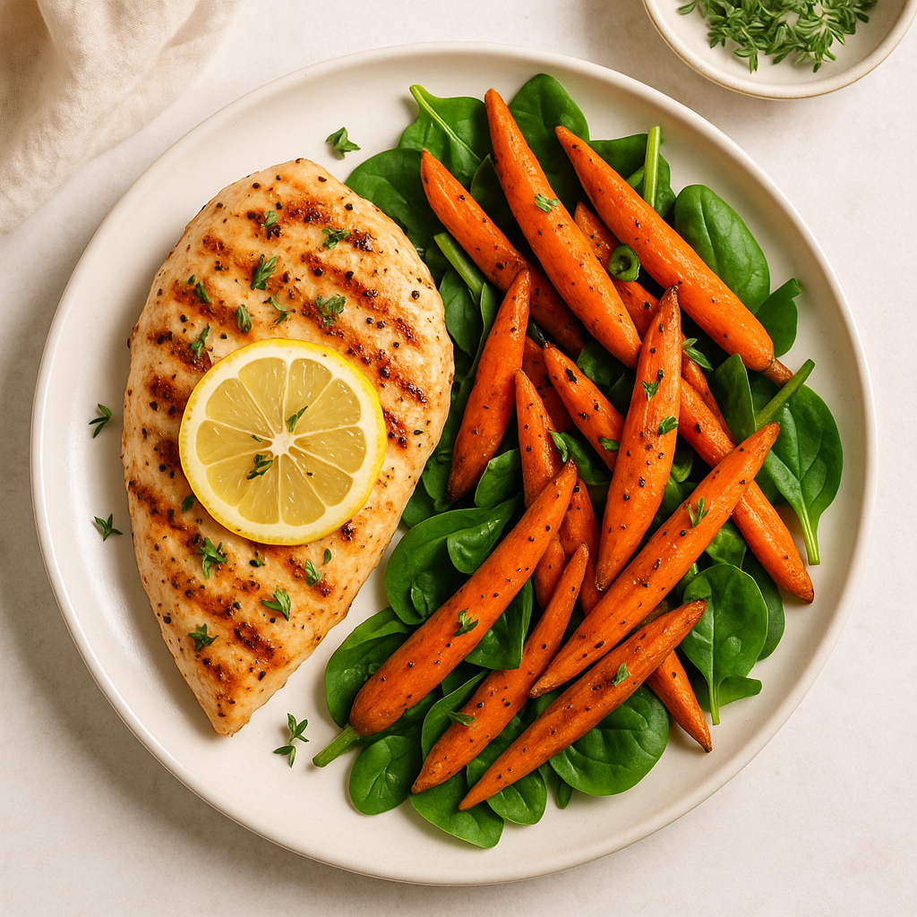Lemon Thyme Grilled Chicken with Roasted Carrot Salad