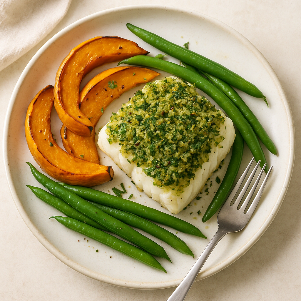 Low FODMAP Herb-Crusted Cod with Roasted Pumpkin