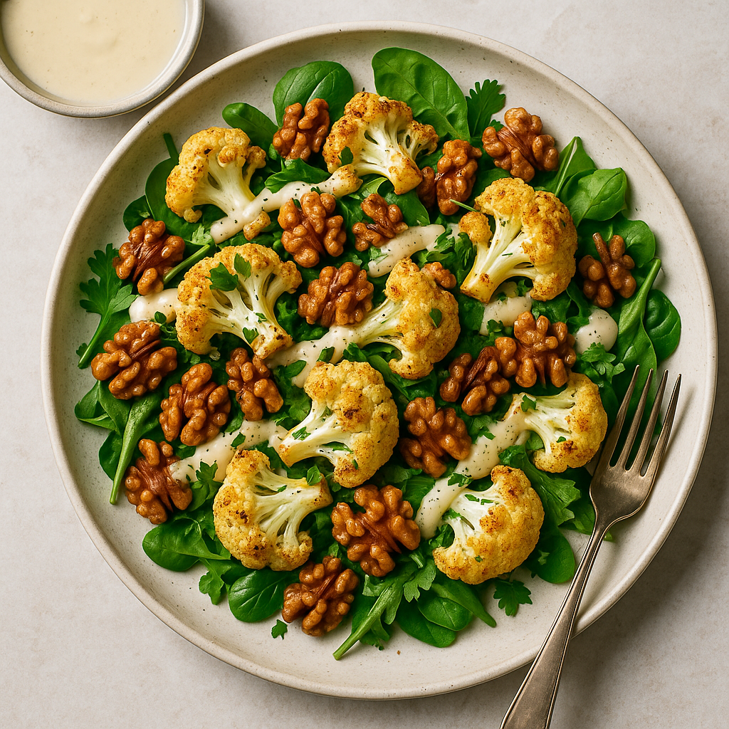 Roasted Cauliflower and Walnut Salad with Tahini Dressing