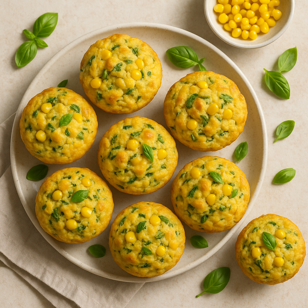 Savory Sweetcorn and Basil Breakfast Muffins