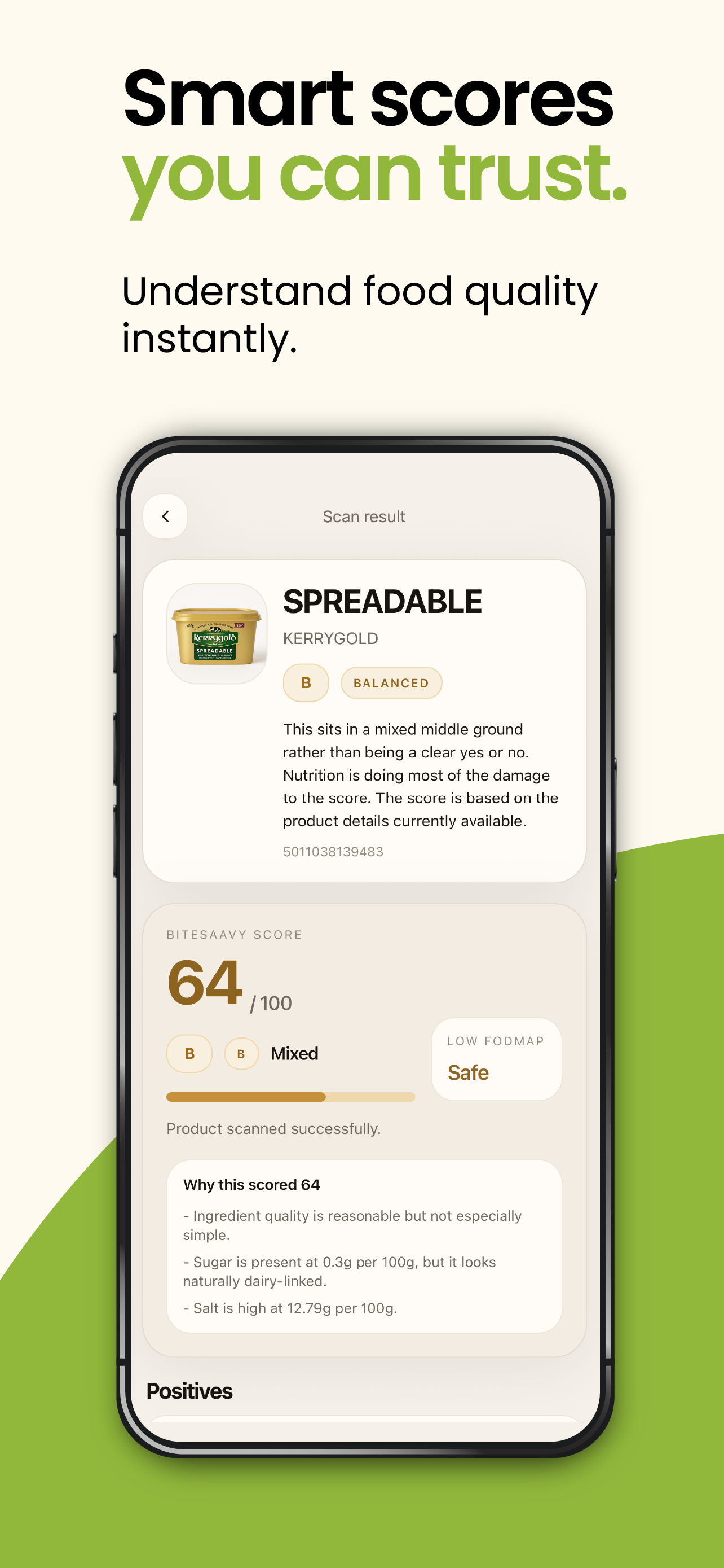 BiteSaavy app hero showing smart scores you can trust