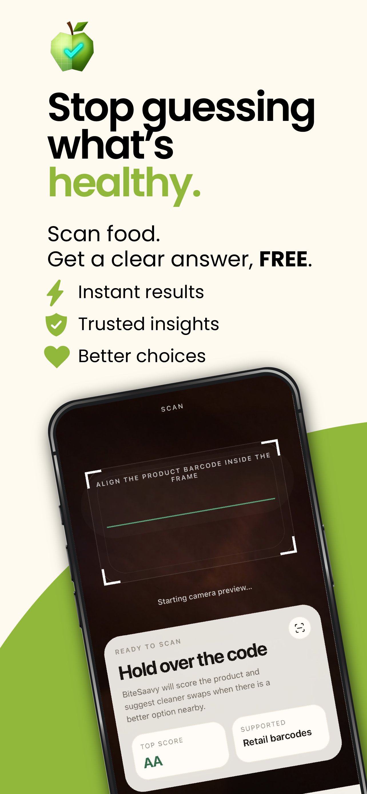 BiteSaavy app scan flow showing how to scan food in seconds